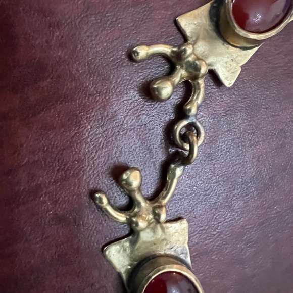 Brutalist Elegance Hand-Wrought Bronze Choker Carnelian Cabochons MCM Modernist - Picture 4 of 5